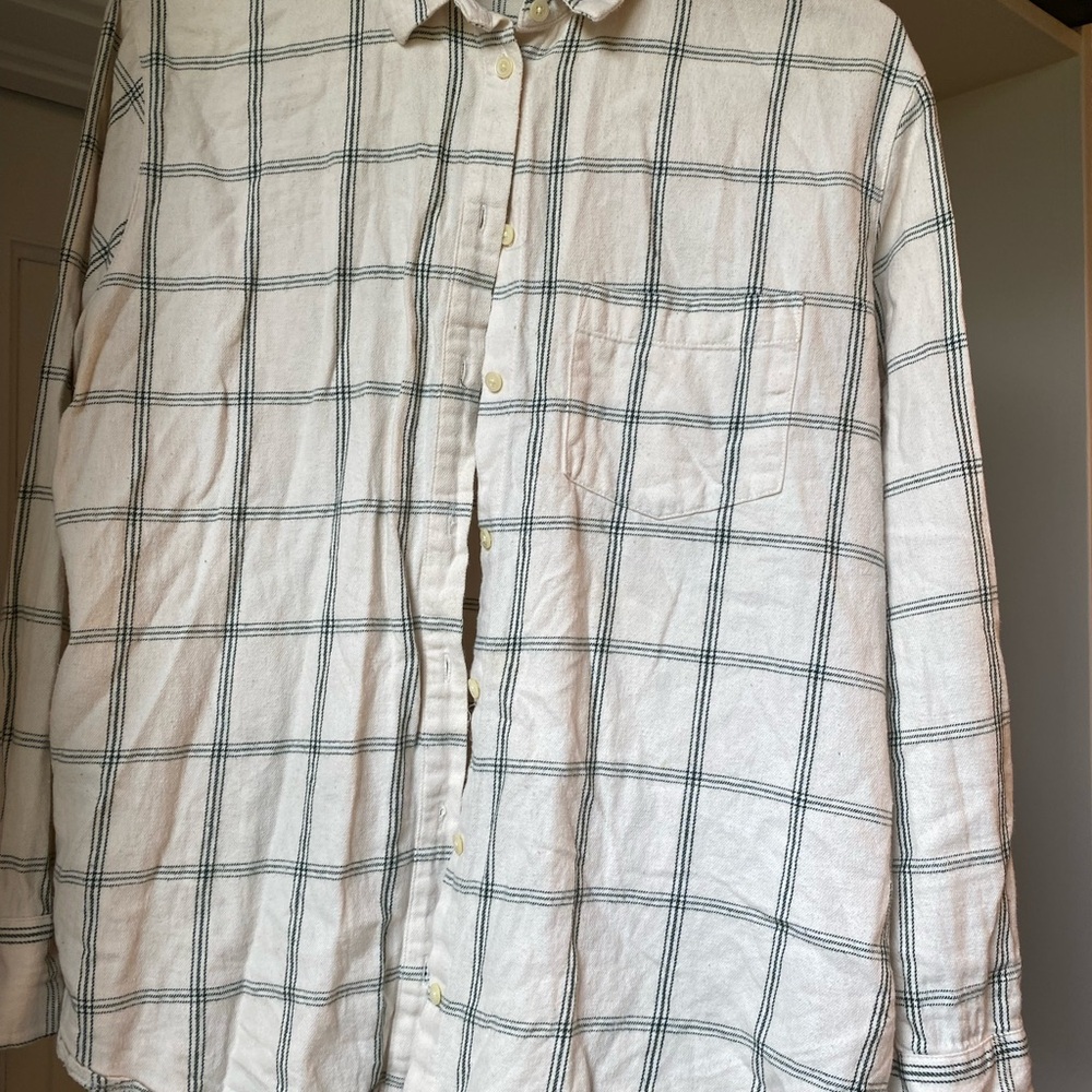 Madewell Ivory and Green Checkered Button Down Shirt